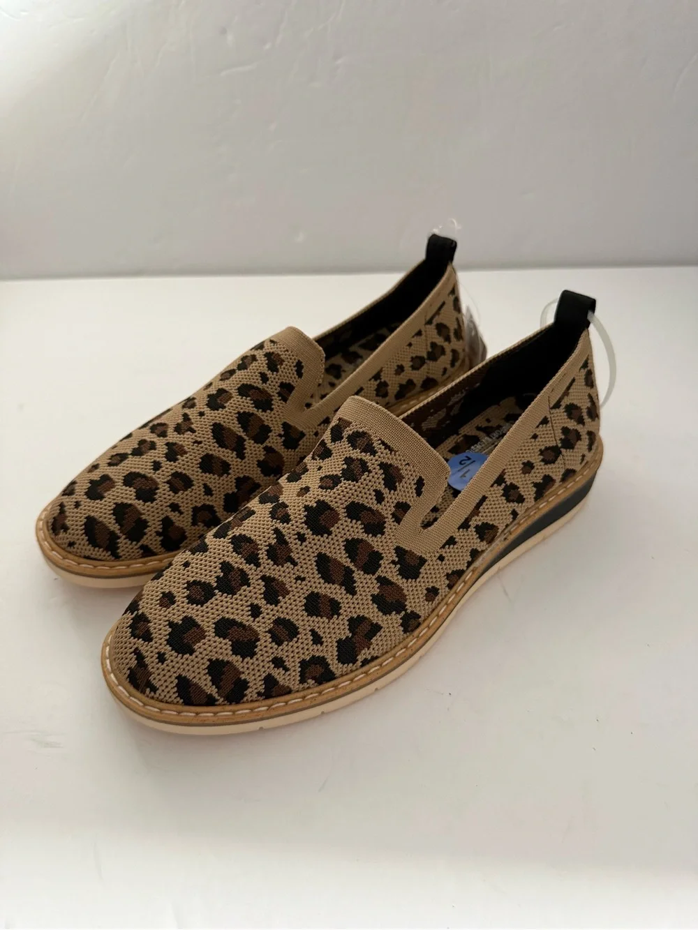 Leopard animal Print Knit Slip-On Flats - Tan/Black Shoes women size 6.5